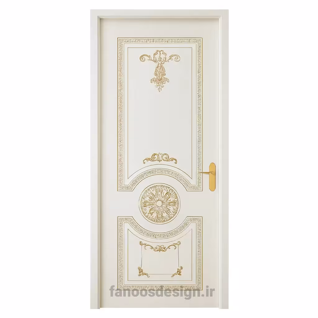 درب کلاسیک سفید با نقش برجسته طلایی کد 30678