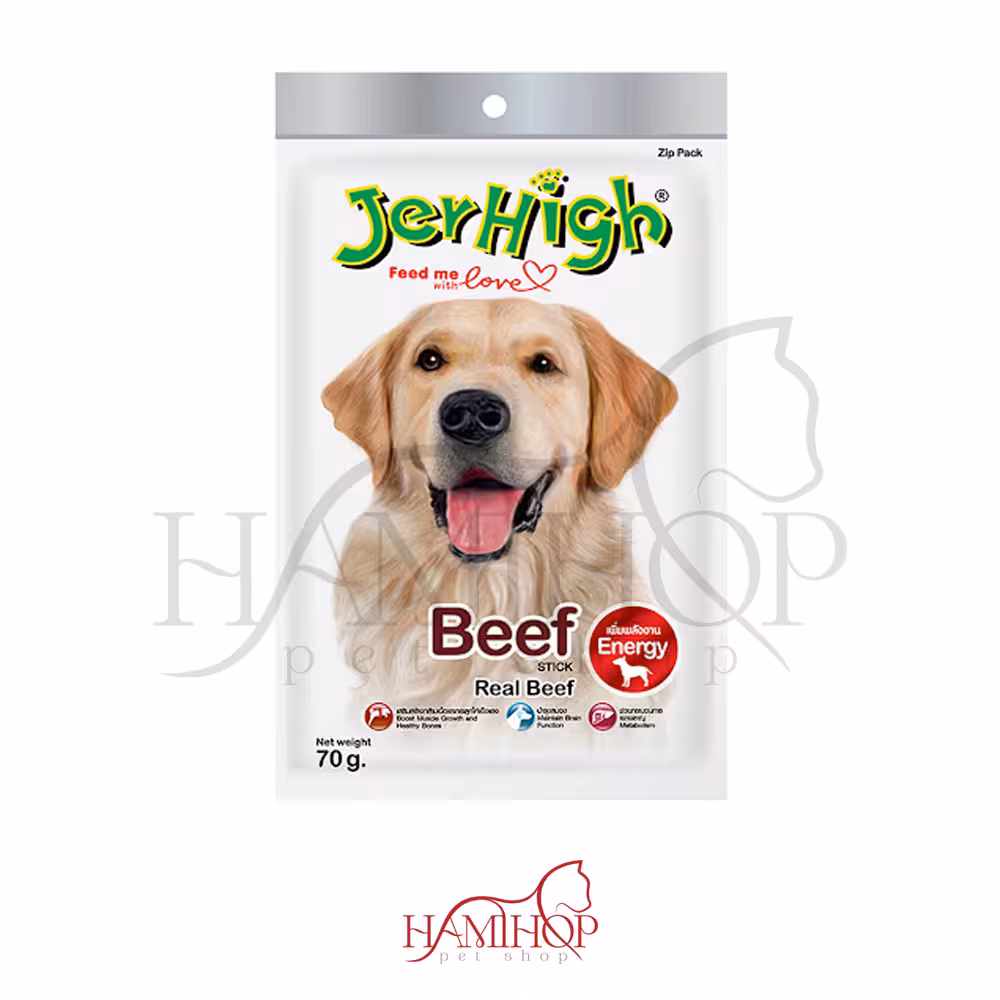 تشویقی سگ جرهای با طعم بیف 70گرم Jerhigh real beef