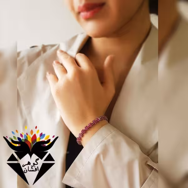 دستبند نقره آسانسوری زنانه مدل شکوفه صورتی کد D_1327