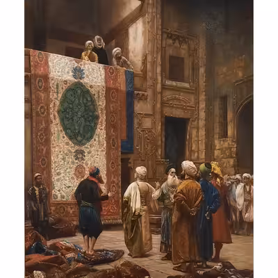 تابلو نقاشی رنگ روغن طرح تاجر فرش کد R1