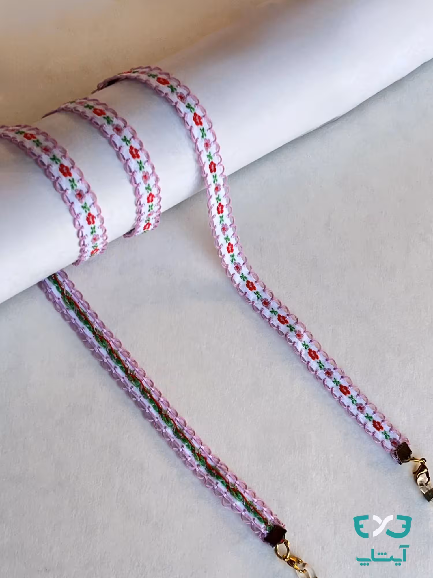 بند عینک پارچه ای گلدوزی یاسی