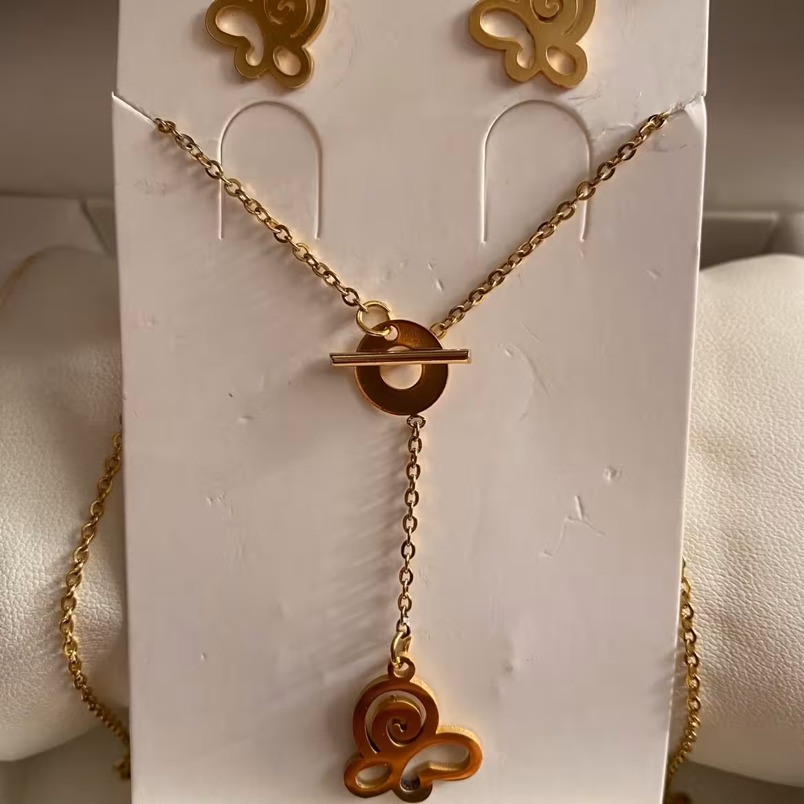 نیم ست گردنبند و گوشواره استیل ضد حساسیت رنگ ثابت