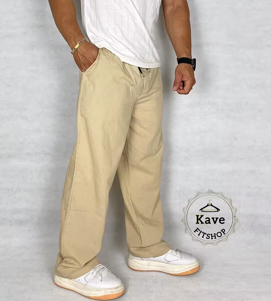 شلوار مردانه مدل بگ لنین رنگ کرم