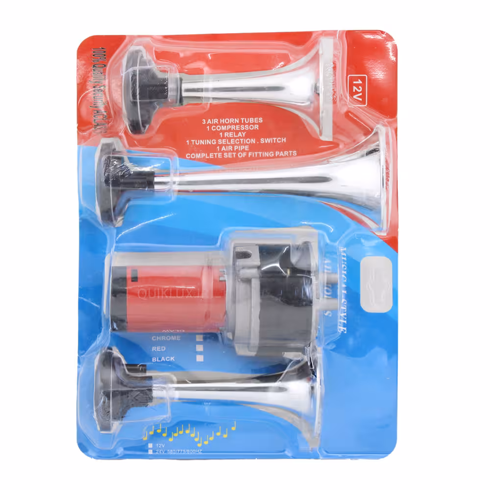 بوق شیپوری سه لول بهمراه پمپ باد مخصوص بوق