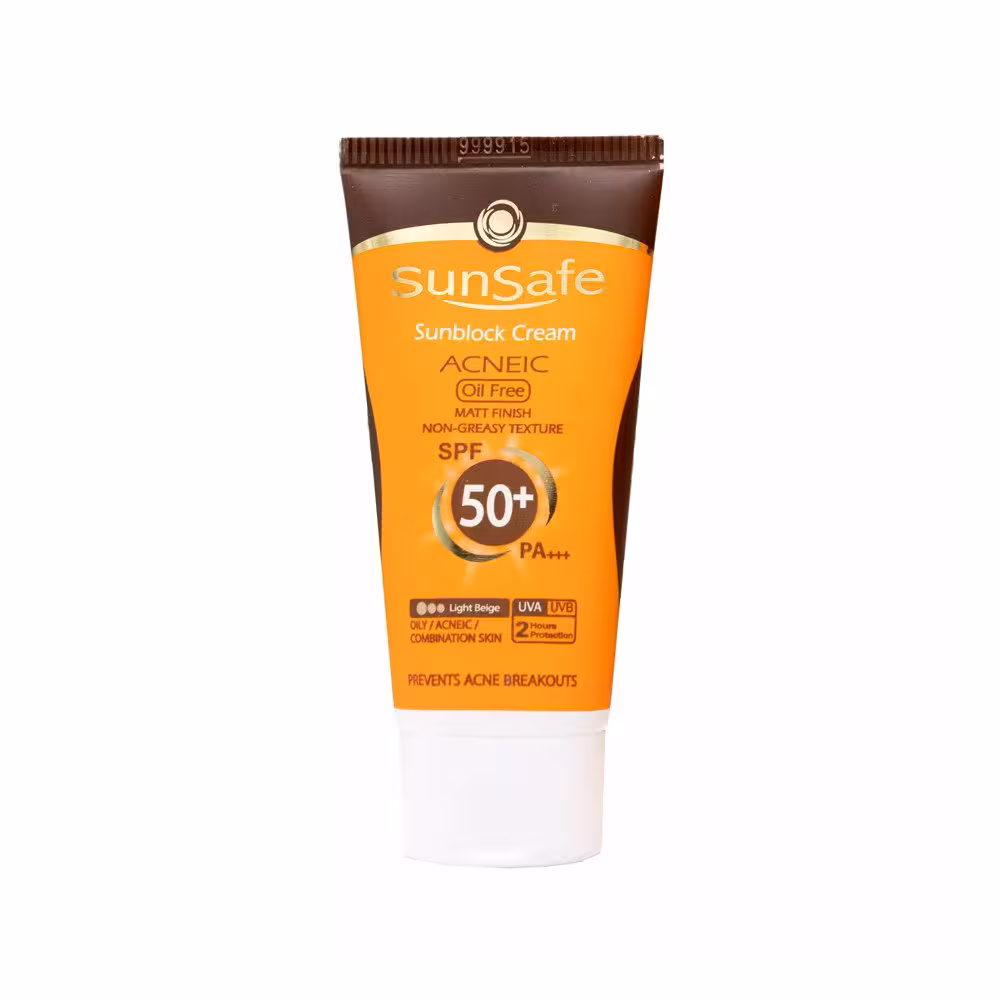 کرم ضد آفتاب SPF50 فاقد چربی سان سیف بژ روشن