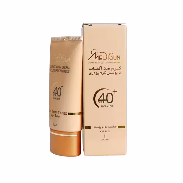 ضدآفتاب کرم پودری کد 1 بژ روشن SPF40 مناسب انواع پوست مدیسان 30 میلیلیتر Medisun