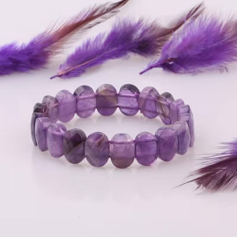 دستبند آمیتیست پهن تراش جواهری