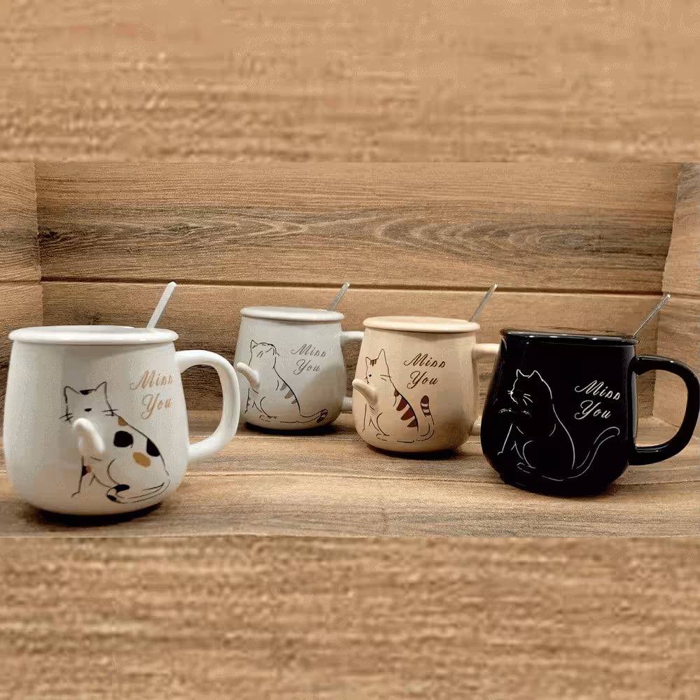 ماگ درب سرامیک با طرح گربه دست برجسته