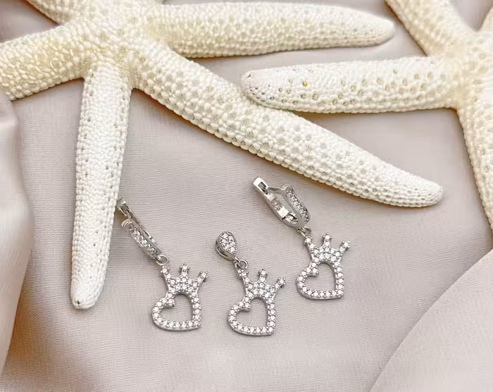 نیمست قلب نقره جواهری کد 00183