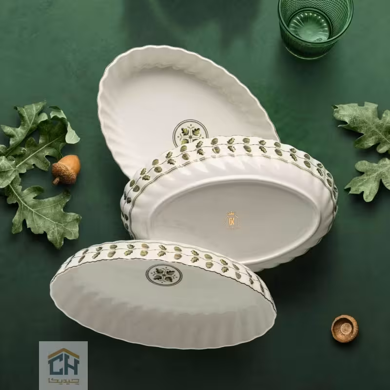 مرغ خوری بیضی چینی بزرگ گلدکیش طرح ROYSA مدل GK701145-2