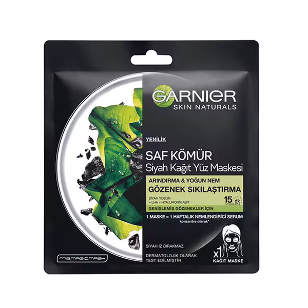 ماسک ورقه ای زغالی و چای سیاه گارنیر