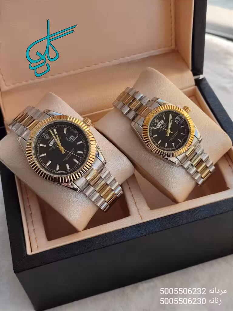خرید ست ساعت مردانه و زنانه رولکس طرح day date شیشه ذره بینی قفل اصلی تقویم دار کد 2115239 - ردگل