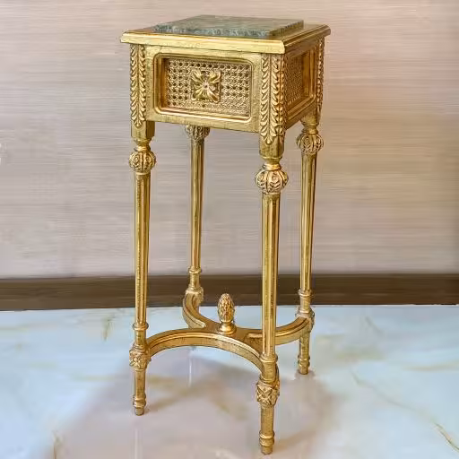 میز تلفن طلایی چوبی مربع