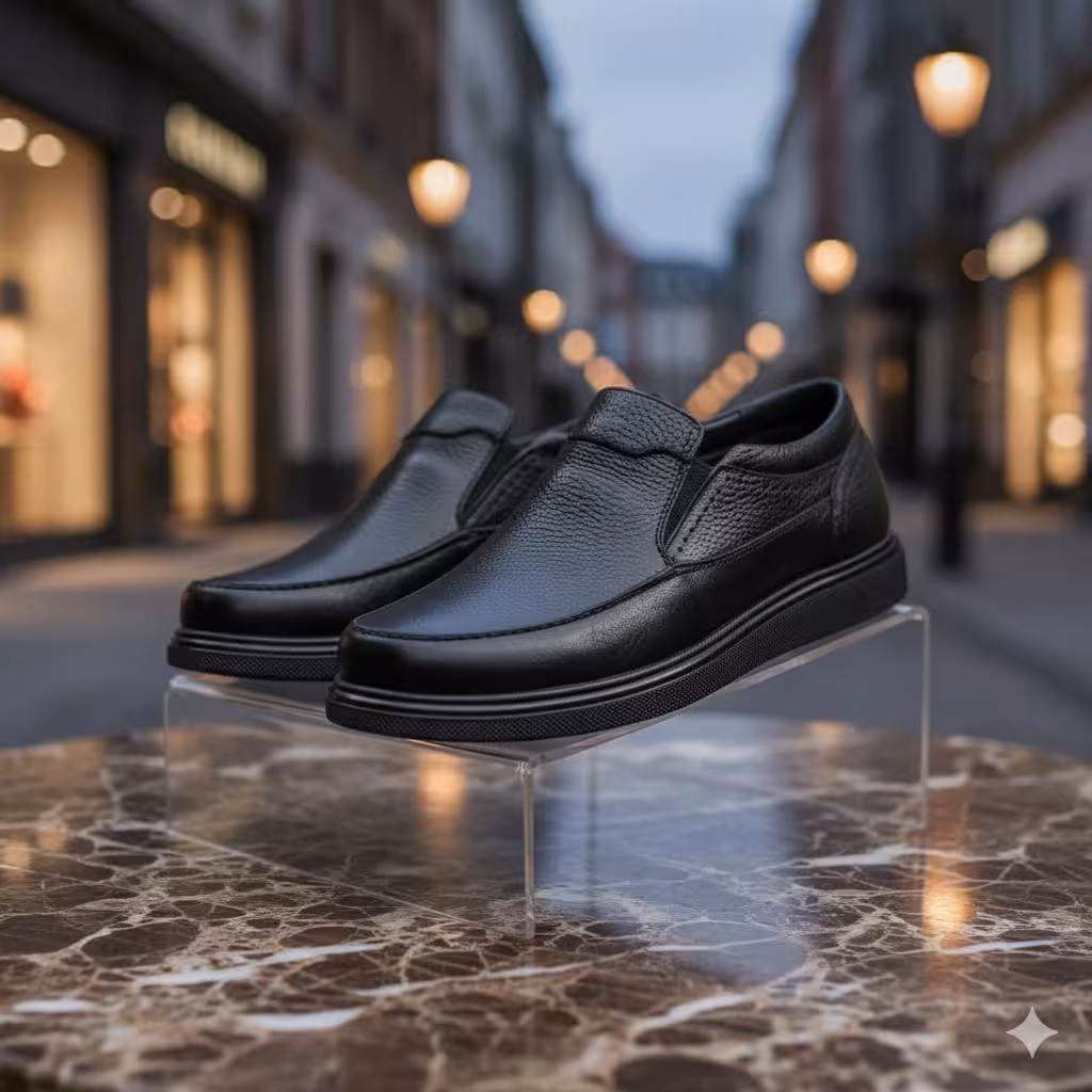 کفش چرم مردانه طبی کد TB027BK رنگی مشکی