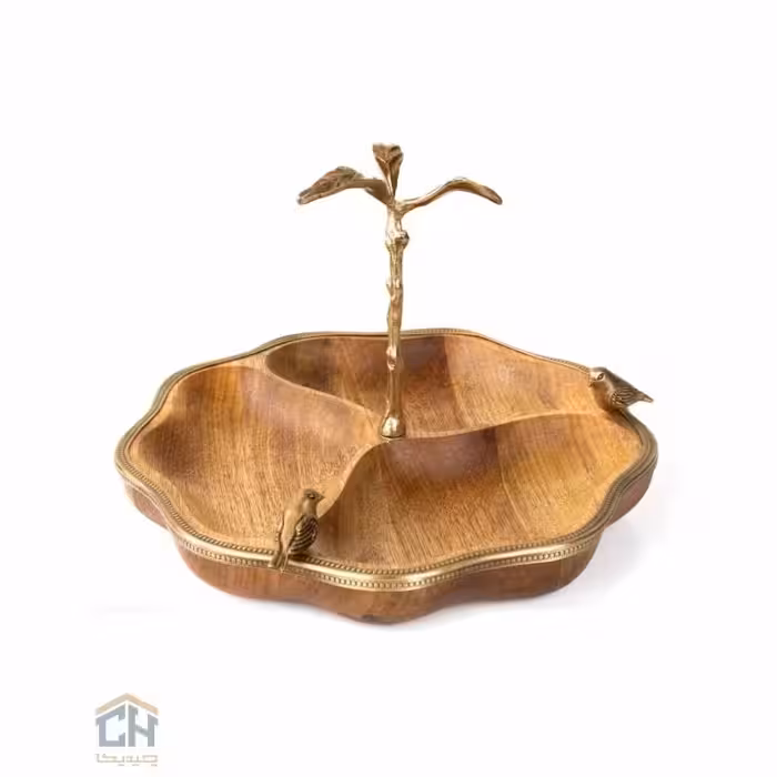 اردو خوری چوب و برنج گرد 3 تایی گلدکیش طرح WOOD مدل GK829470