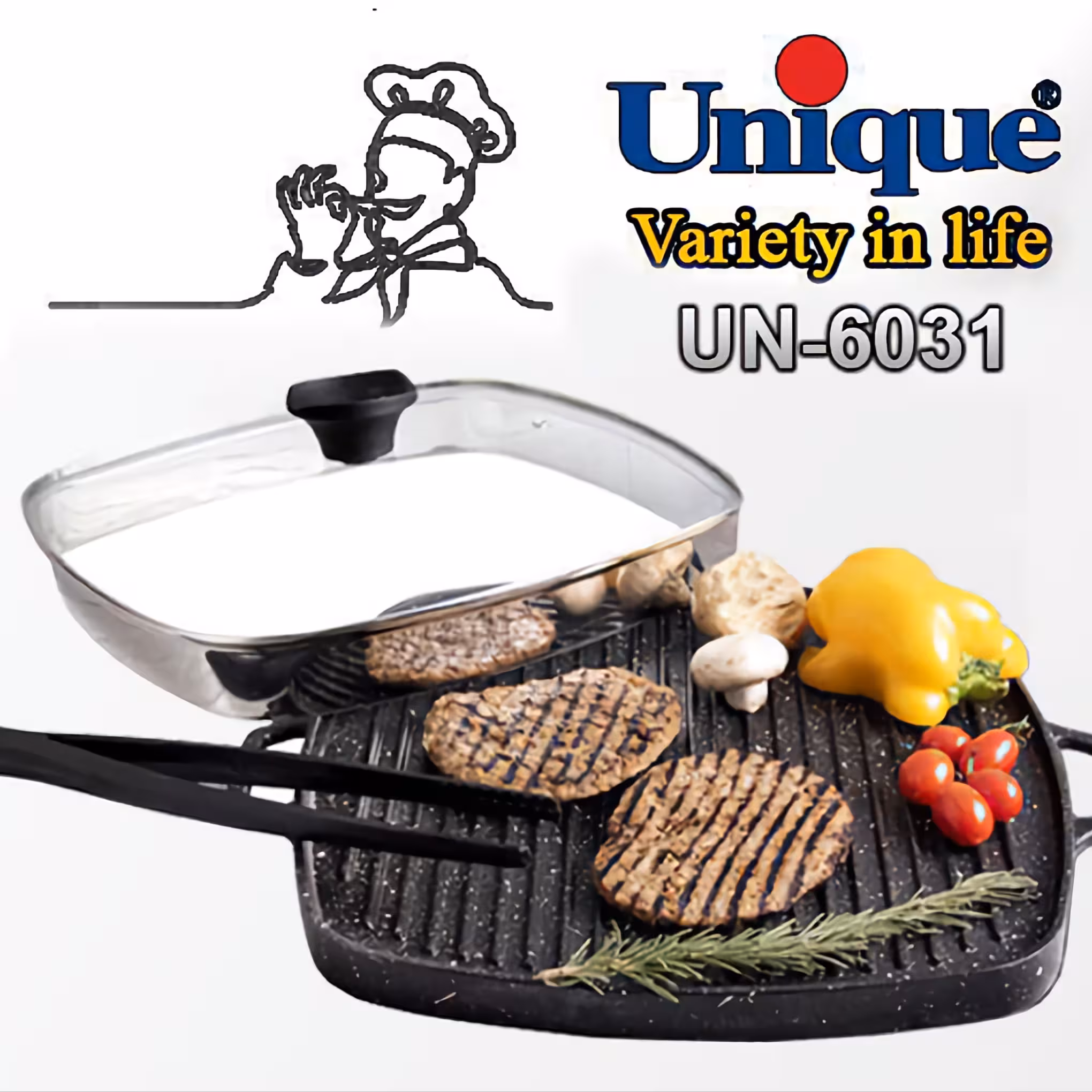 تابه گریل چدن مربع 28 سانتی متری کد 6031 برند یونیک