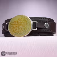 دستبند چرم و نقره شرف الشمس حکاکی یا علی ابن موسی الرضا