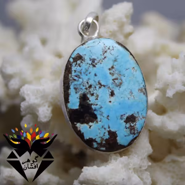 گردنبند فیروزه نیشابوری اصل دست ساز با حرز 14 معصوم کد G_1393