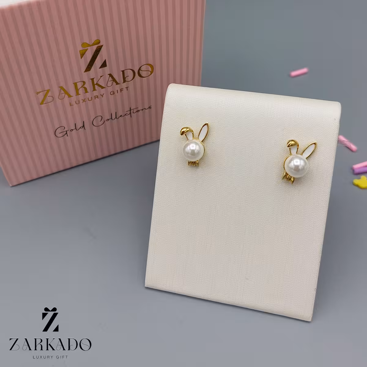 گوشواره میخی طلا طرح خرگوش و صدف کد E24961