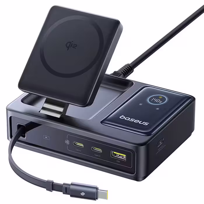 شارژر وایرلس 15 وات و هاب شارژر USB، تایپ‌سی و کابل تایپ‌سی جمع شونده 140 وات بیسوس Baseus CCNMS140 P10170901123-00