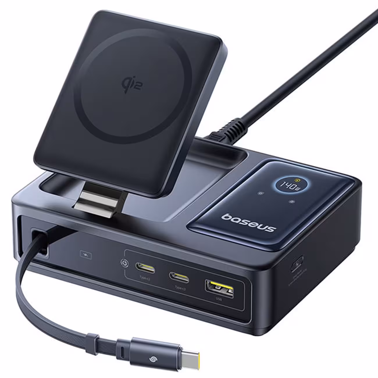 شارژر وایرلس 15 وات و هاب شارژر USB، تایپ‌سی و کابل تایپ‌سی جمع شونده 140 وات بیسوس Baseus CCNMS140 P10170901123-00