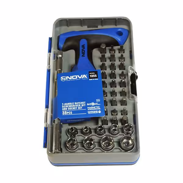 ست بیت و بکس 38 عددی با دسته جغجغه ای T شکل نووا NOVA مدل 1355