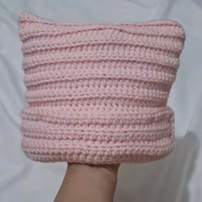 کلاه گربه ای دستبافت صورتی