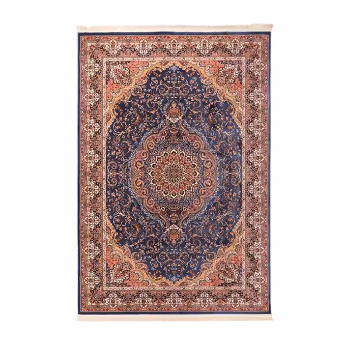 گبه ماشینی دنیای فرش کد 543B زمینه آبی کاربنی