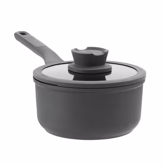 شیرجوش 18 سانتی‌متر دربدار مشکی برگهف BergHOFF Stone 7″ Non-stick Saucepan 2.1Qt., Glass Lid کد 3950300