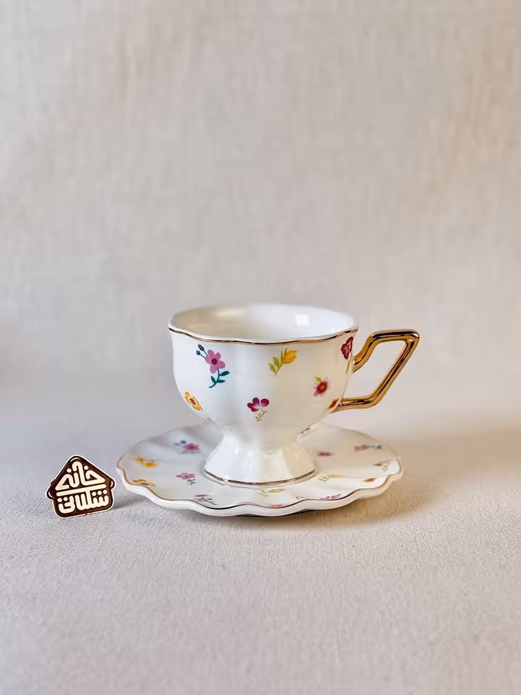 ست 6 عددی چایی خوری دسته طلایی طرح گل کد002948