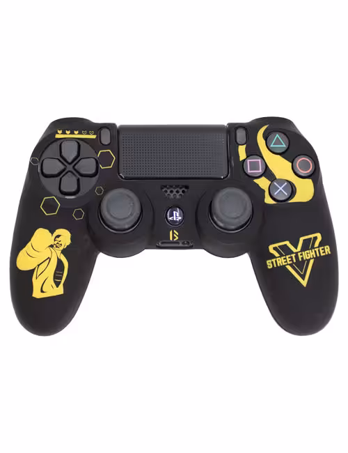 روکش محافظ دسته PS4 لیزری مشکی زرد طرح استریت فایتر
