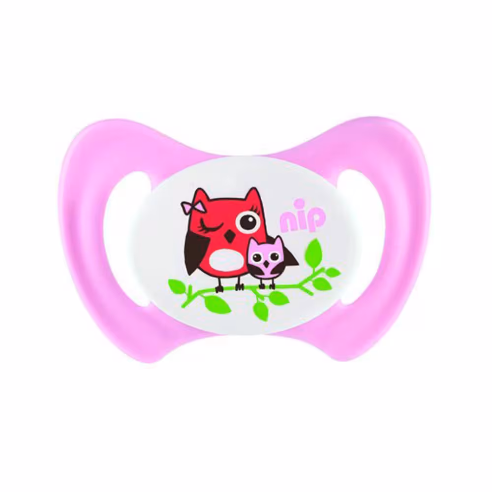 پستانک 5  نیپ Nip مدل Miss Denti رنگ صورتی طرح گنجشک سایز 2