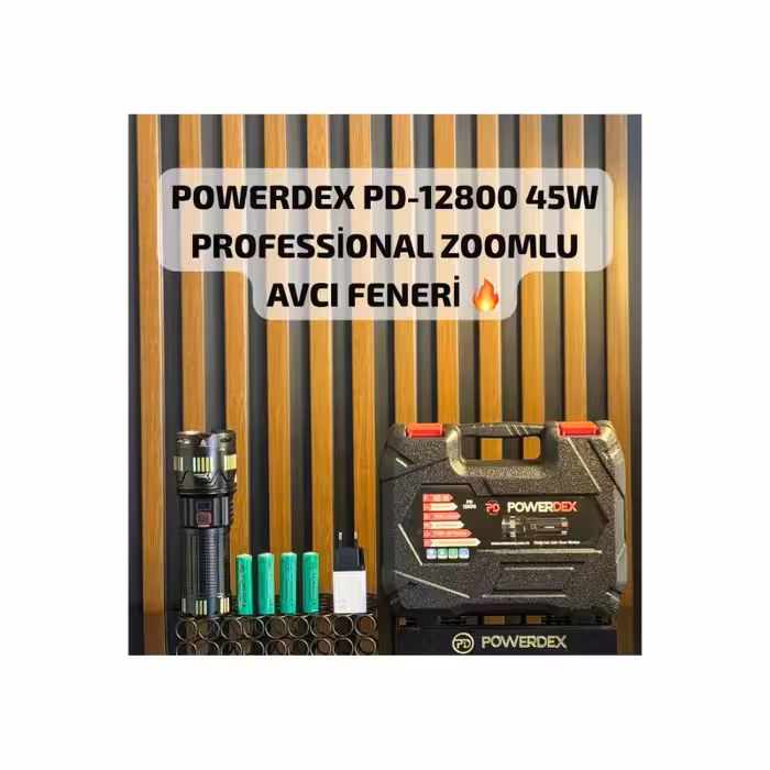 چراغ قوه حرفه‌ای Powerdex PD-12800 | توان 45 وات | شدت روشنایی 4500 لومن | قابلیت زوم | طراحی مقاوم و مناسب شکار | برد بلند و قدرتمند | مناسب برای استفاده حرفه‌ای، سفر و کمپینگ