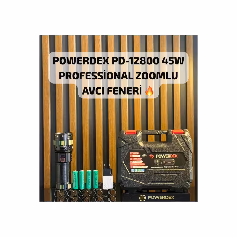 چراغ قوه حرفه‌ای Powerdex PD-12800 | توان 45 وات | شدت روشنایی 4500 لومن | قابلیت زوم | طراحی مقاوم و مناسب شکار | برد بلند و قدرتمند | مناسب برای استفاده حرفه‌ای، سفر و کمپینگ
