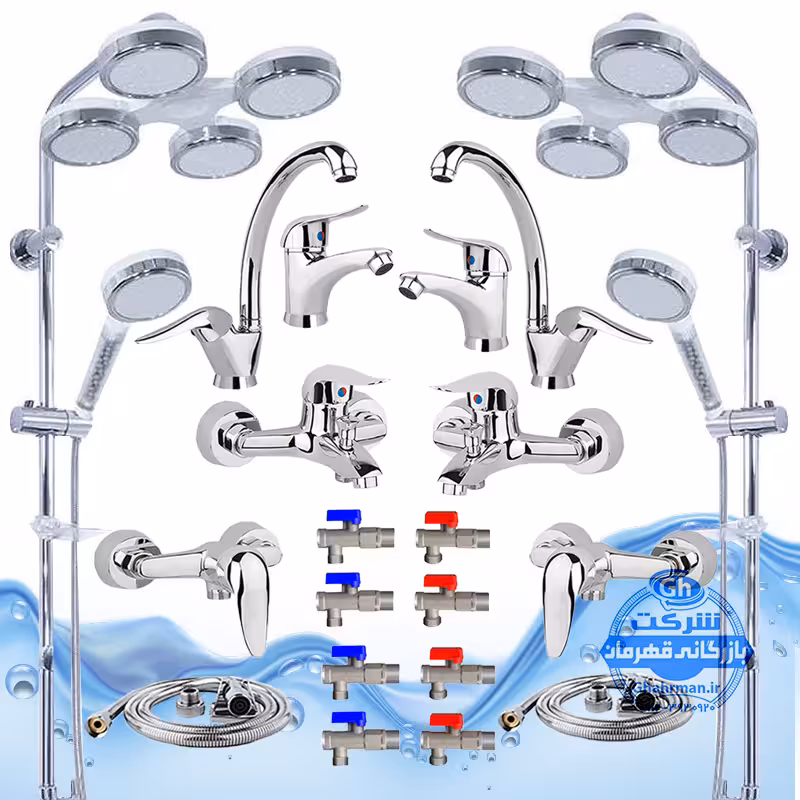 ست 20 عددی شیرآلات برند آیدا صنعت مدل قهرمان اردکی | دو عدد شیر ظرفشویی   دو عدد شیر روشویی   دو عدد شیر حمام   دو عدد شیر توالت   دو عدد علم دوش یونیورست مدل هلی شاتی کروم    دو عدد شلنگ توالت   دو عدد شلنگ استیل   هشت عدد شیر پیسوار | کروم براق