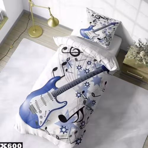 سرویس روتختی یک نفره میکروتترون سه بعدی طرح گیتار صورتی و آبی مناسب کودک و نوجوان