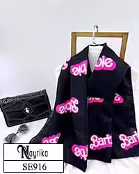 شال نخی مشکی با نوشته Barbie صورتی کد SE916