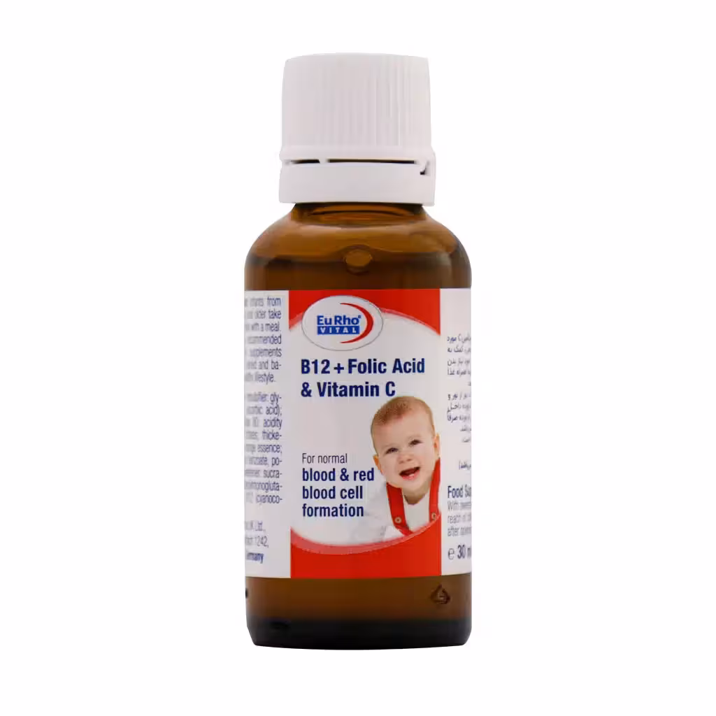 قطره B12 فولیک اسید و ویتامین C یوروویتال 30 میلی لیتر Eurhovital B12 Folic Acid And Vitamin C Drops 30 ml