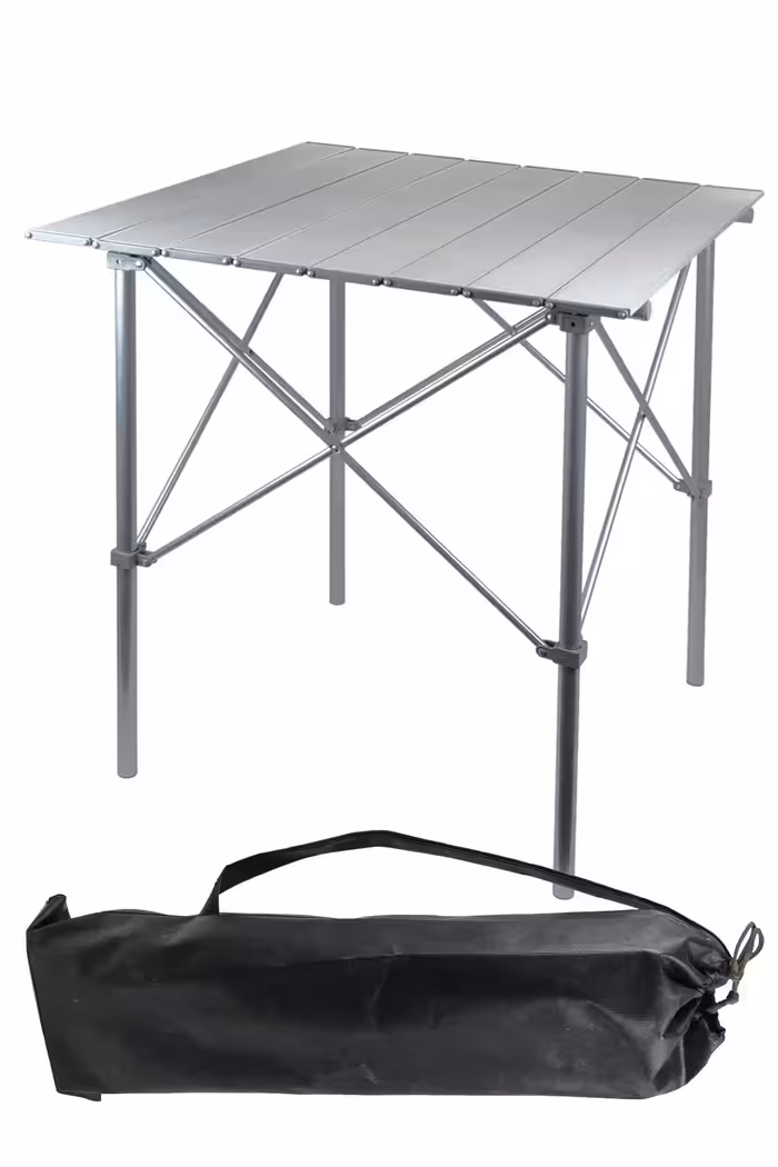 میز کمپ خاکستری کمپینگ کیسه اردوگاه تاشو آلومینیوم با کیف 70X70Cm پیک نیک عملی Ha031 Binbirreyon