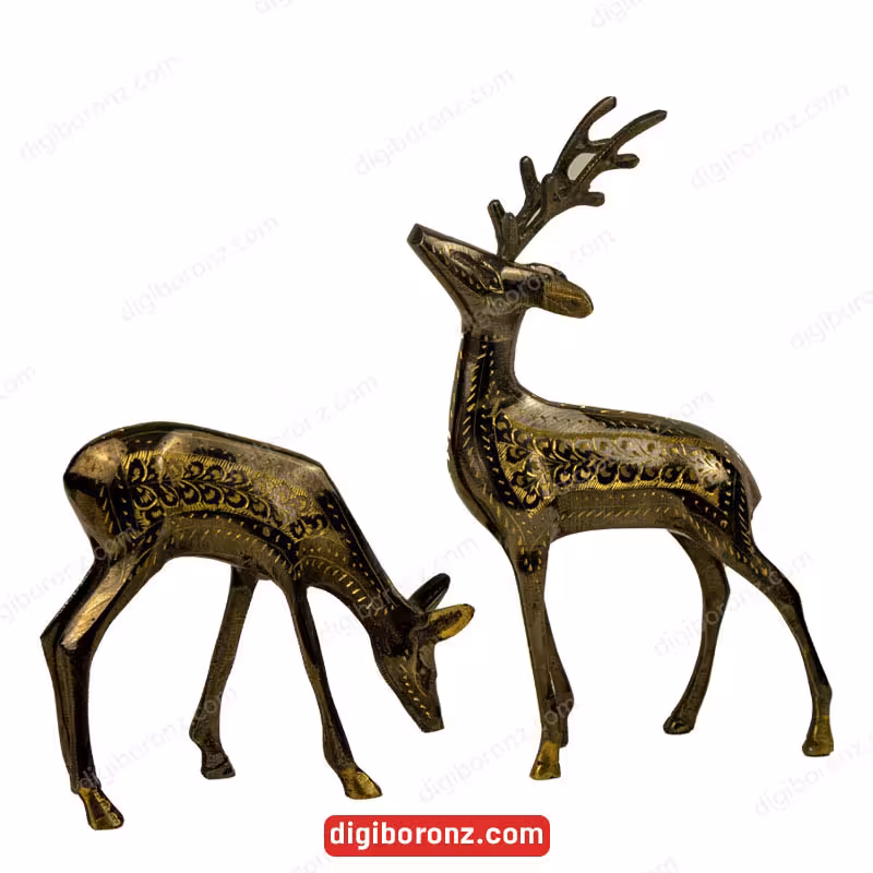 گوزن جفتی برنجی برنزی قلم دست سایز 16 اینچ