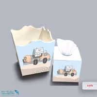 ست سطل و جا دستمال چوبی کودک طرح حیوانات خوشحال کد A3176