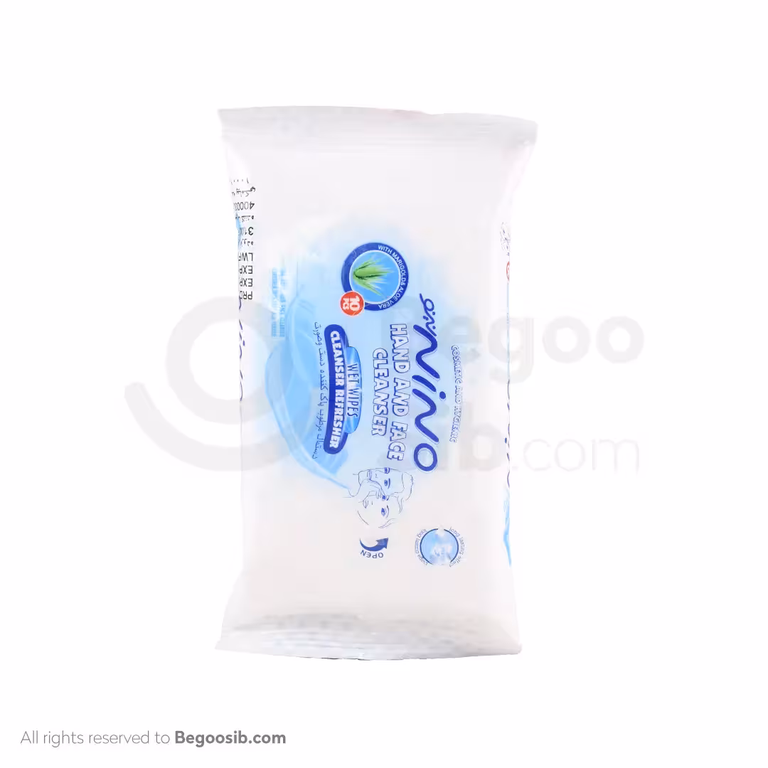 دستمال مرطوب پاک کننده دست و صورت نینو 10 عددی