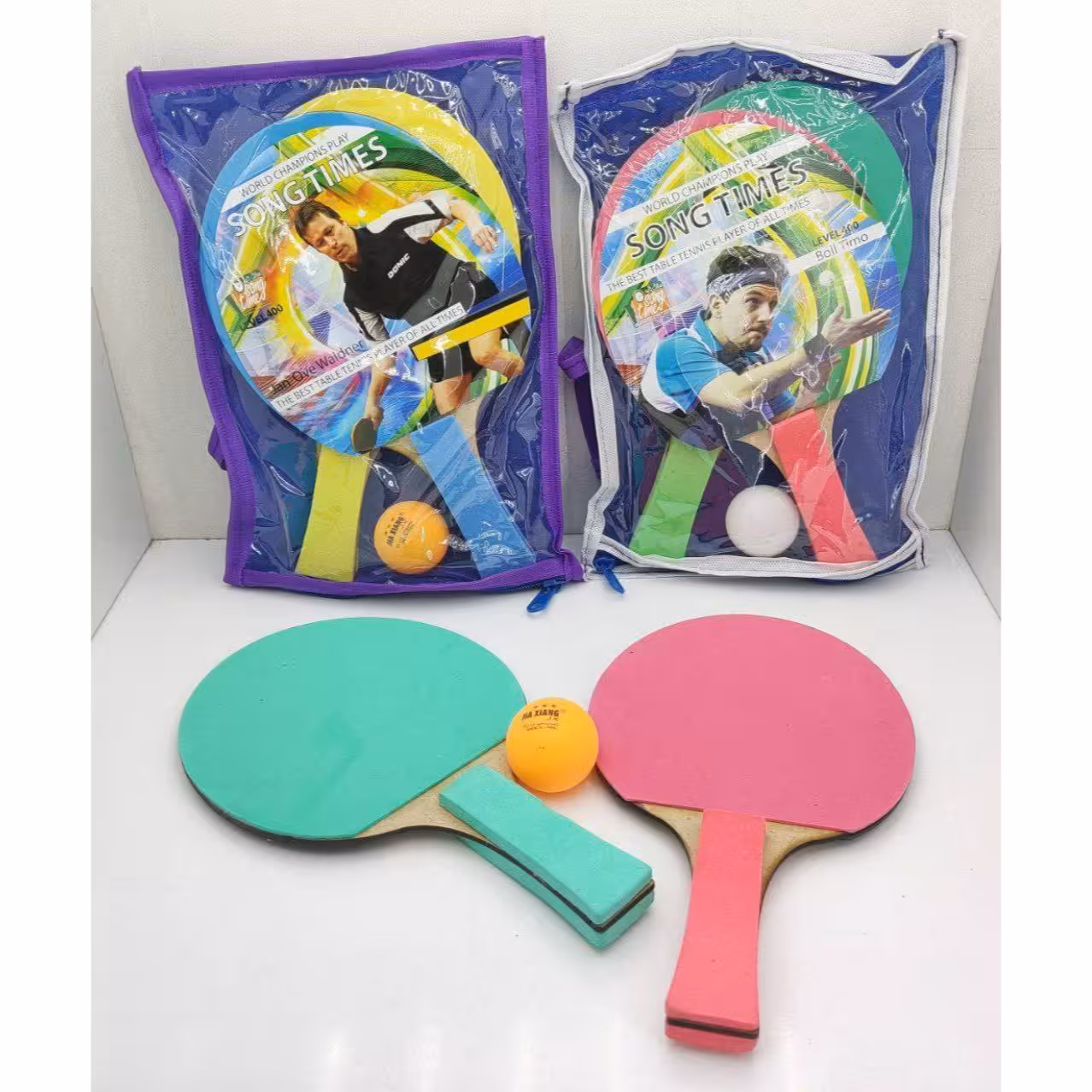 راکت پینگ پونگ تنیس چوبی کیف دار همراه یک توپ