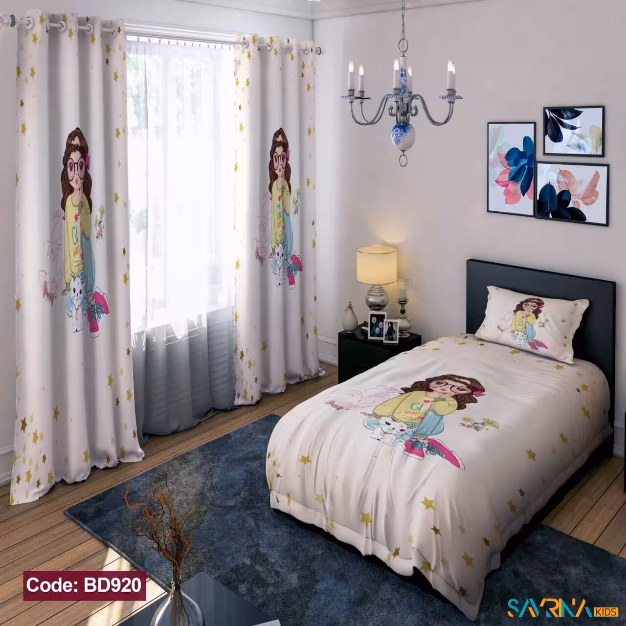 ست اتاق خواب دخترانه طرح دختر و پیشی کد BD920