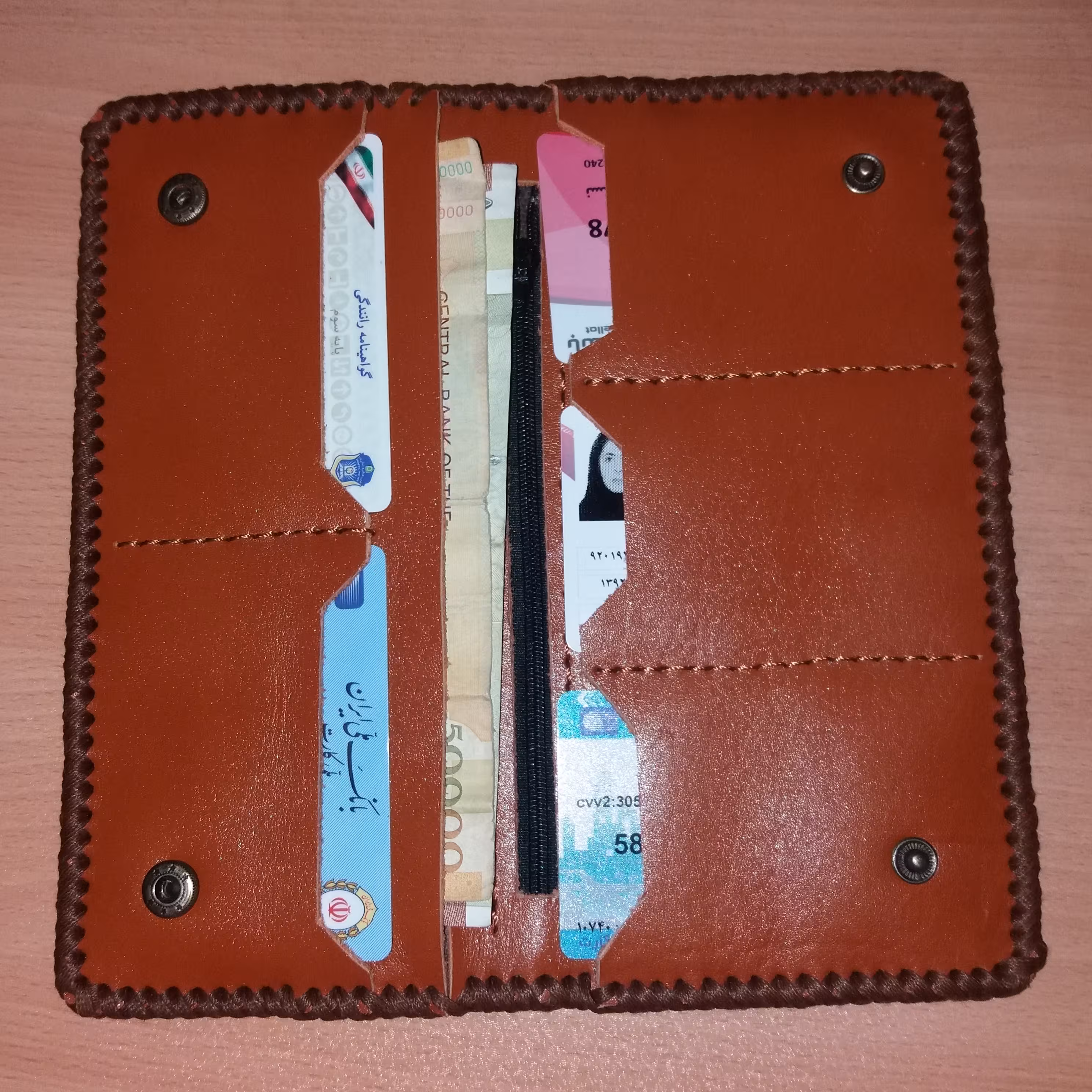 کیف پول چرم طبیعی (کاملا دست دوز)
