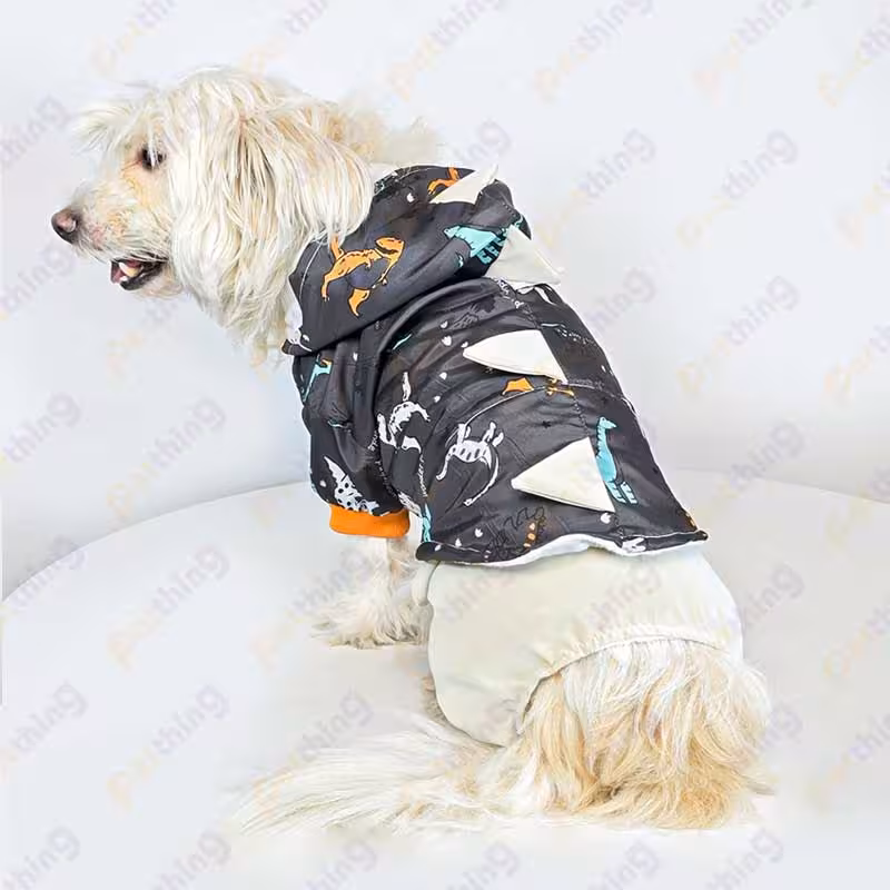 کاپشن سرهمی 2 تکه سگ و گربه مدل دایناسوری