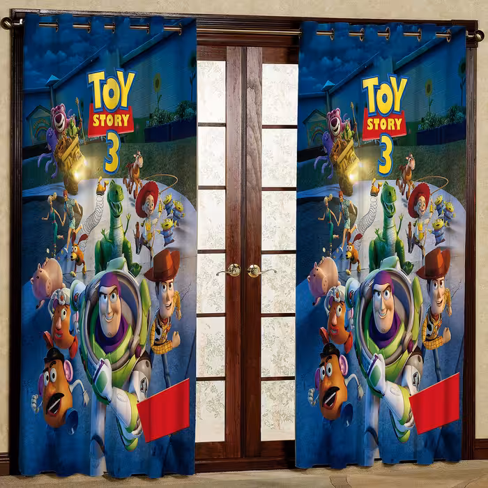 پرده مدل کارتون اسباب بازی ها  مخمل پانچی کد 913 سایز 140x280 سانتی متر