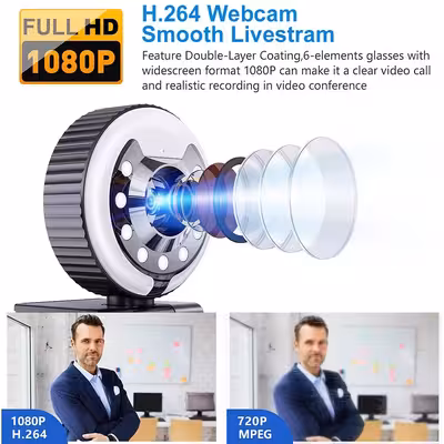 وب کم جیگا مدل Streaming with 3 Adjustable Ring Light