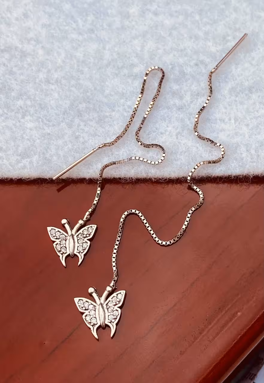 گوشواره بخیه ای نقره مدل پروانه کد 007