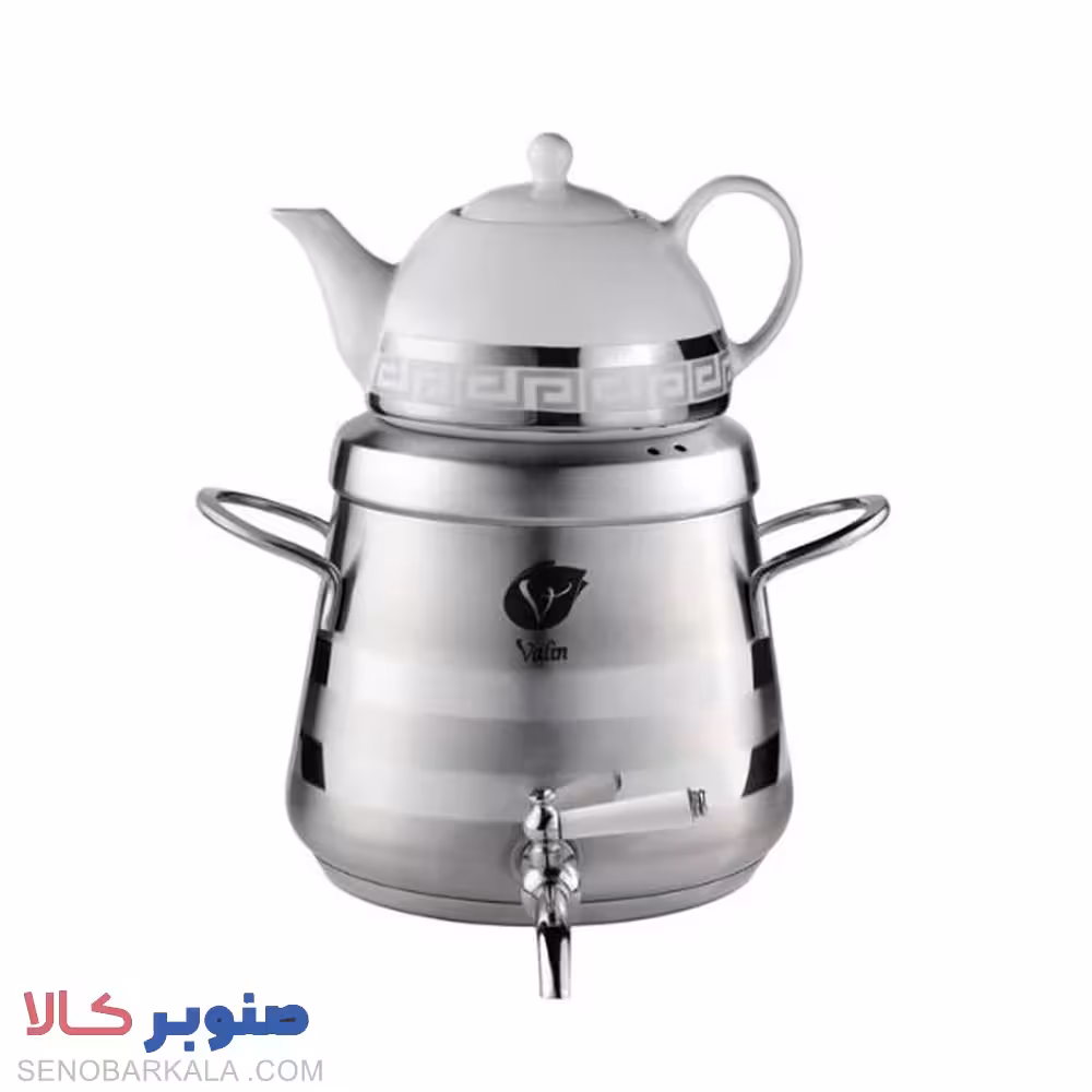 کتری و قوری والین مدل پیرامید دسته استیل مات با 2 خط براق کد k065 - صنوبرکالا